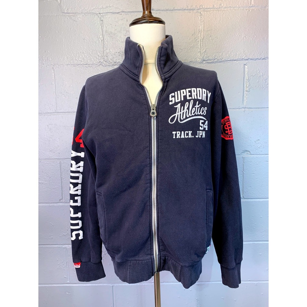Superdry Athletics Track JPN Full Zip Sweatshirt Navy Blue Mens XL Graphic Logo